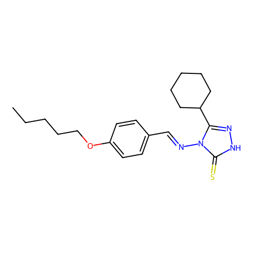 (E)-5-cyclohexyl-4-((4-(pentyloxy)benzylidene)amino)-4H-1,2,4-triazole-3-thiol structure