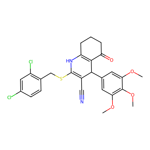 2-((2,4-dichlorobenzyl)thio)-5-oxo-4-(3,4,5-trimethoxyphenyl)-1,4,5,6,7,8-hexahydroquinoline-3-carbonitrile structure