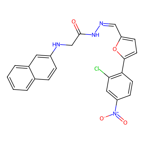 (Z)-N'-((5-(2-chloro-4-nitrophenyl)furan-2-yl)methylene)-2-(naphthalen-2-ylamino)acetohydrazide structure