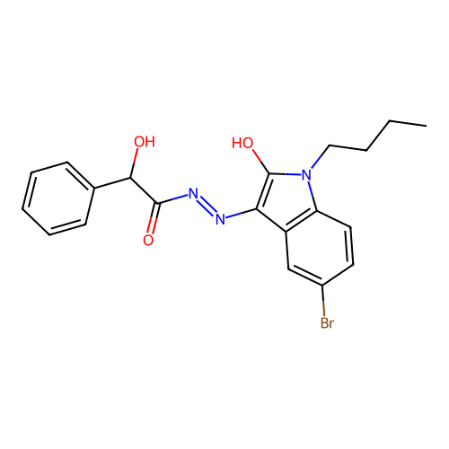 (E)-N'-(5-bromo-1-butyl-2-oxoindolin-3-ylidene)-2-hydroxy-2-phenylacetohydrazide structure