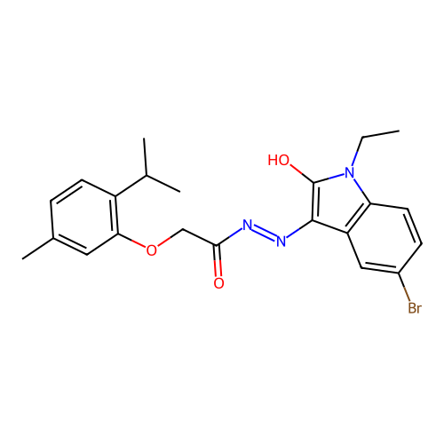 (Z)-N'-(5-bromo-1-ethyl-2-oxoindolin-3-ylidene)-2-(2-isopropyl-5-methylphenoxy)acetohydrazide structure