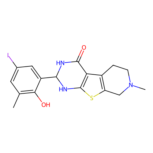 2-(2-hydroxy-5-iodo-3-methylphenyl)-7-methyl-2,3,5,6,7,8-hexahydropyrido[4',3':4,5]thieno[2,3-d]pyrimidin-4(1H)-one structure