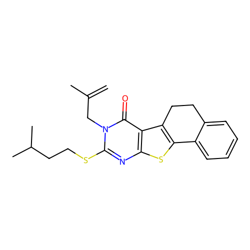 9-(isopentylthio)-8-(2-methylallyl)-5,6-dihydronaphtho[2',1':4,5]thieno[2,3-d]pyrimidin-7(8H)-one structure