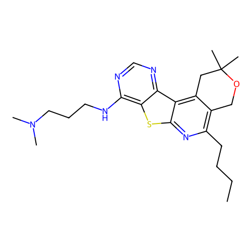 N~3~-(5-Butyl-2,2-dimethyl-1,4-dihydro-2H-pyrano[4'',3'':4',5']pyrido[3',2':4,5]thieno[3,2-d]pyrimidin-8-yl)-N~1~,N~1~-dimethylpropane-1,3-diamine structure
