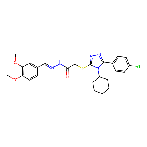 2-{[5-(4-chlorophenyl)-4-cyclohexyl-4H-1,2,4-triazol-3-yl]sulfanyl}-N'-[(E)-(3,4-dimethoxyphenyl)methylidene]acetohydrazide structure