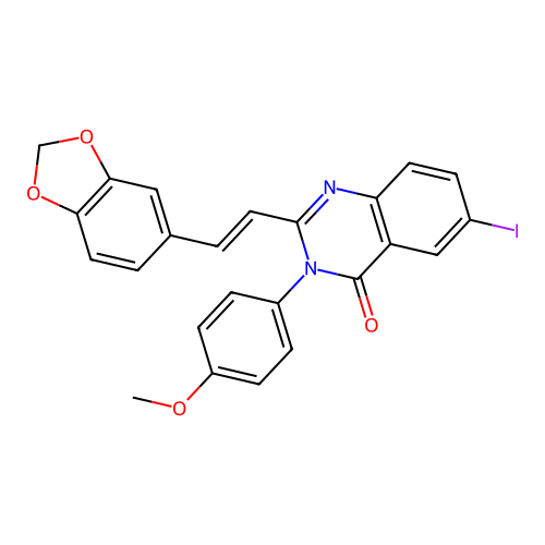 2-(2-benzo[1,3]dioxol-5-ylethenyl)-6-iodo-3-(4-methoxyphenyl)quinazolin-4-one structure