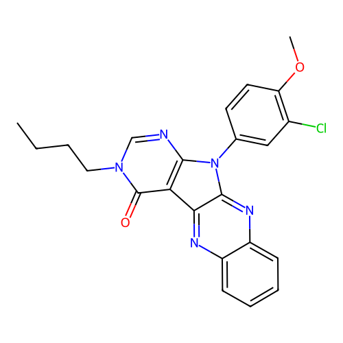 3-butyl-11-(3-chloro-4-methoxyphenyl)-3,11-dihydro-4H-pyrimido[5',4':4,5]pyrrolo[2,3-b]quinoxalin-4-one structure