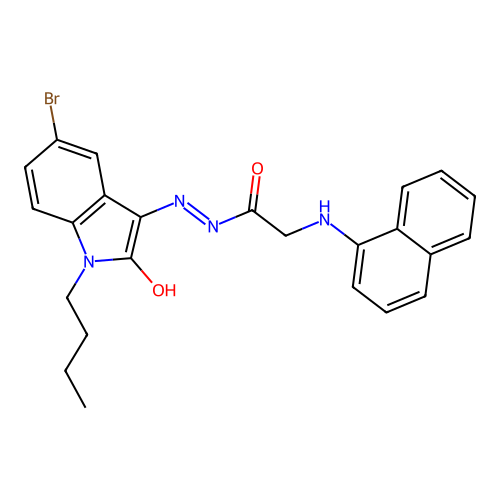 N'-[(3Z)-5-bromo-1-butyl-2-oxo-1,2-dihydro-3H-indol-3-ylidene]-2-(naphthalen-1-ylamino)acetohydrazide (non-preferred name) structure