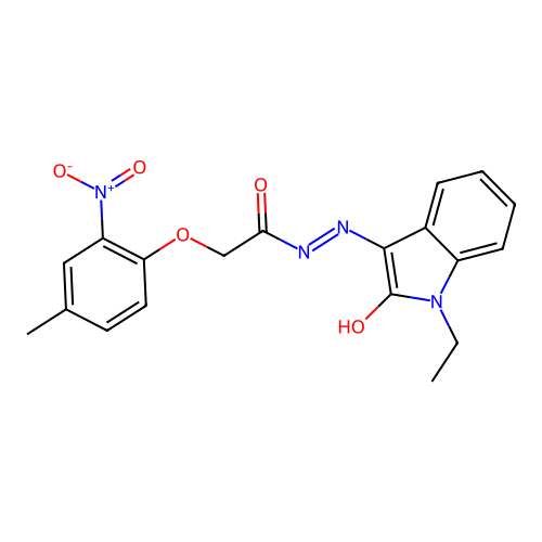 (E)-N'-(1-ethyl-2-oxoindolin-3-ylidene)-2-(4-methyl-2-nitrophenoxy)acetohydrazide structure