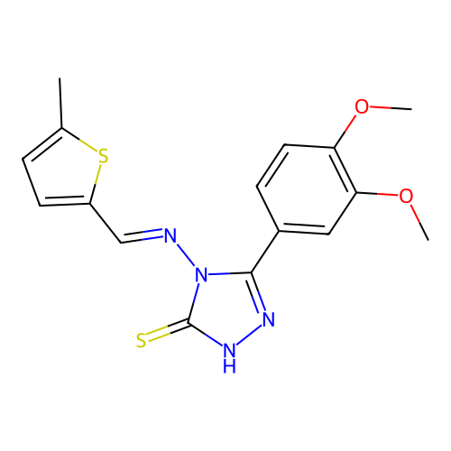3-(3,4-dimethoxyphenyl)-4-[(E)-(5-methylthiophen-2-yl)methylideneamino]-1H-1,2,4-triazole-5-thione structure