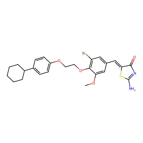 (Z)-5-(3-bromo-4-(2-(4-cyclohexylphenoxy)ethoxy)-5-methoxybenzylidene)-2-iminothiazolidin-4-one structure