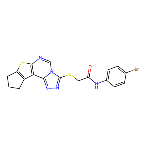 N-(4-bromophenyl)-2-((9,10-dihydro-8H-cyclopenta[4,5]thieno[3,2-e][1,2,4]triazolo[4,3-c]pyrimidin-3-yl)thio)acetamide structure