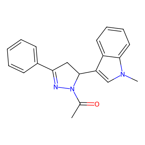 1-[5-(1-Methyl-1H-indol-3-yl)-3-phenyl-4,5-dihydro-pyrazol-1-yl]-ethanone structure