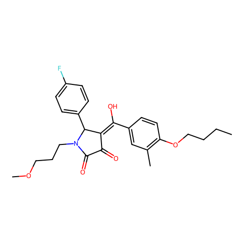 (4E)-4-[(4-butoxy-3-methylphenyl)-hydroxymethylidene]-5-(4-fluorophenyl)-1-(3-methoxypropyl)pyrrolidine-2,3-dione structure