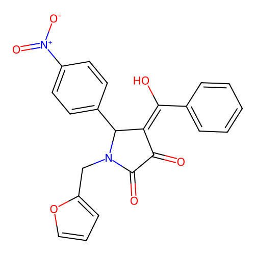 (4E)-1-(furan-2-ylmethyl)-4-[hydroxy(phenyl)methylidene]-5-(4-nitrophenyl)pyrrolidine-2,3-dione structure