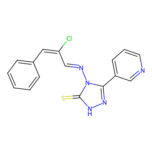 4-[(E)-[(E)-2-chloro-3-phenylprop-2-enylidene]amino]-3-pyridin-3-yl-1H-1,2,4-triazole-5-thione structure