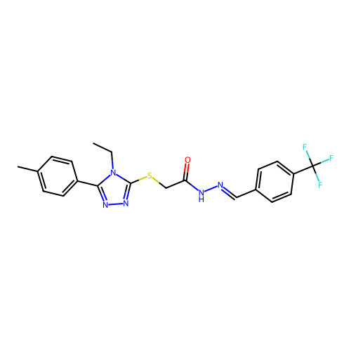 (E)-2-((4-ethyl-5-(p-tolyl)-4H-1,2,4-triazol-3-yl)thio)-N'-(4-(trifluoromethyl)benzylidene)acetohydrazide structure