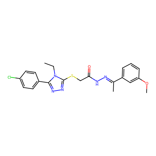2-{[5-(4-chlorophenyl)-4-ethyl-4H-1,2,4-triazol-3-yl]sulfanyl}-N'-[(1E)-1-(3-methoxyphenyl)ethylidene]acetohydrazide structure