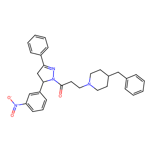 3-(4-benzyl-1-piperidyl)-1-[5-(3-nitrophenyl)-3-phenyl-4,5-dihydropyrazol-1-yl]propan-1-one structure