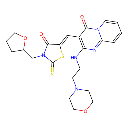 (Z)-5-((2-((2-morpholinoethyl)amino)-4-oxo-4H-pyrido[1,2-a]pyrimidin-3-yl)methylene)-3-((tetrahydrofuran-2-yl)methyl)-2-thioxothiazolidin-4-one structure