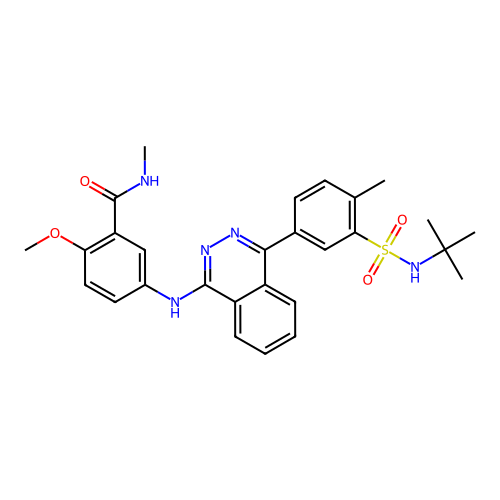 5-((4-(3-(N-(tert-butyl)sulfamoyl)-4-methylphenyl)phthalazin-1-yl)amino)-2-methoxy-N-methylbenzamide structure