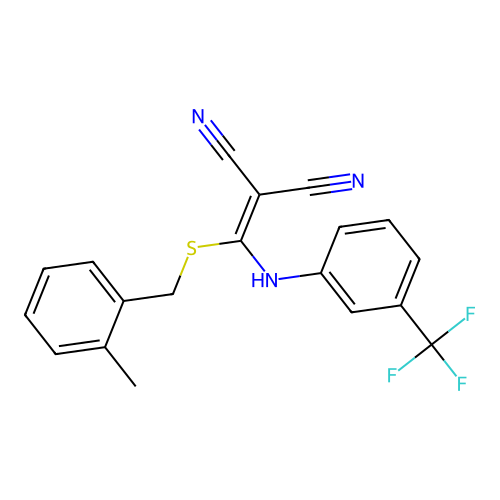 ([(2-methylbenzyl)sulfanyl]{[3-(trifluoromethyl)phenyl]amino}methylidene)propanedinitrile structure
