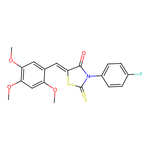 (Z)-3-(4-fluorophenyl)-2-thioxo-5-(2,4,5-trimethoxybenzylidene)thiazolidin-4-one structure