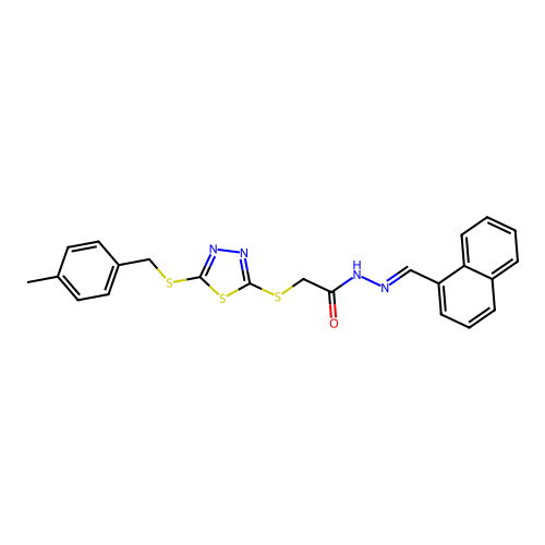 2-({5-[(4-methylbenzyl)sulfanyl]-1,3,4-thiadiazol-2-yl}sulfanyl)-N'-[(E)-naphthalen-1-ylmethylidene]acetohydrazide structure