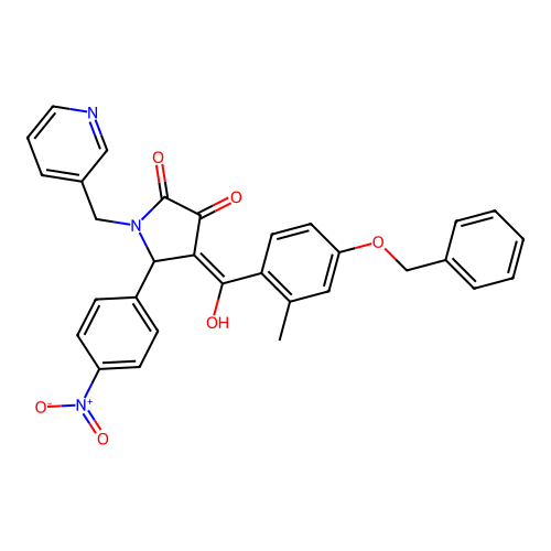 (4E)-4-[hydroxy-(2-methyl-4-phenylmethoxyphenyl)methylidene]-5-(4-nitrophenyl)-1-(pyridin-3-ylmethyl)pyrrolidine-2,3-dione structure