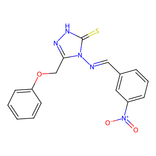 4-[(3-nitrobenzylidene)amino]-5-(phenoxymethyl)-4H-1,2,4-triazole-3-thiol structure