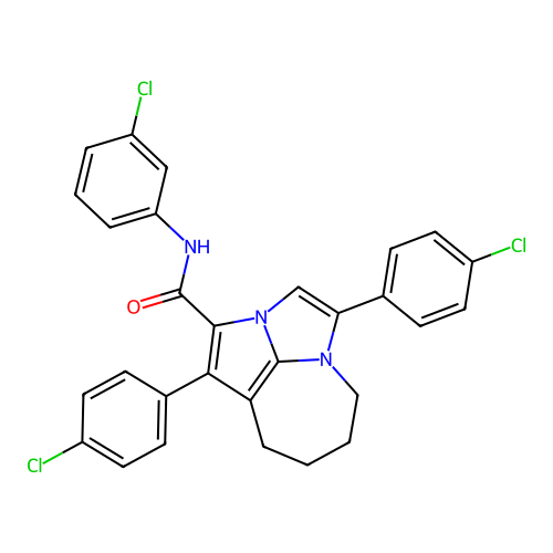 N-(3-chlorophenyl)-1,4-bis(4-chlorophenyl)-5,6,7,8-tetrahydro-2a,4a-diazacyclopenta[cd]azulene-2-carboxamide structure