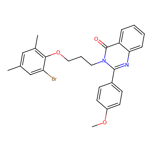 3-(3-(2-bromo-4,6-dimethylphenoxy)propyl)-2-(4-methoxyphenyl)quinazolin-4(3H)-one structure