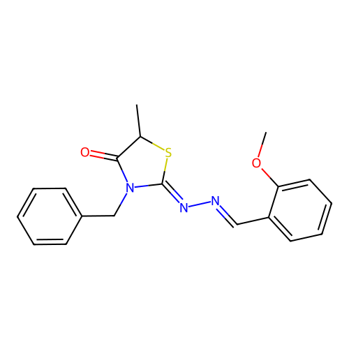 (Z)-3-benzyl-2-((E)-(2-methoxybenzylidene)hydrazono)-5-methylthiazolidin-4-one structure