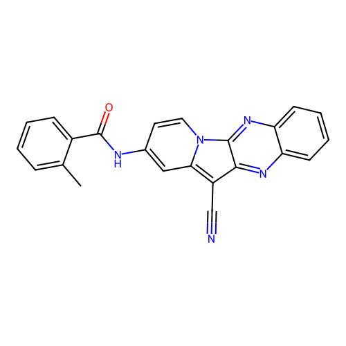 N-(12-cyanoindolizino[2,3-b]quinoxalin-2-yl)-2-methylbenzamide structure