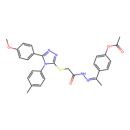 (Z)-4-(1-(2-(2-((5-(4-methoxyphenyl)-4-(p-tolyl)-4H-1,2,4-triazol-3-yl)thio)acetyl)hydrazono)ethyl)phenyl acetate structure