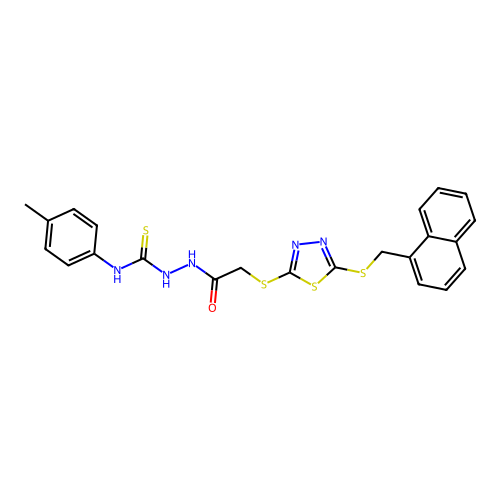 1-(4-methylphenyl)-3-[[2-[[5-(naphthalen-1-ylmethylsulfanyl)-1,3,4-thiadiazol-2-yl]sulfanyl]acetyl]amino]thiourea structure