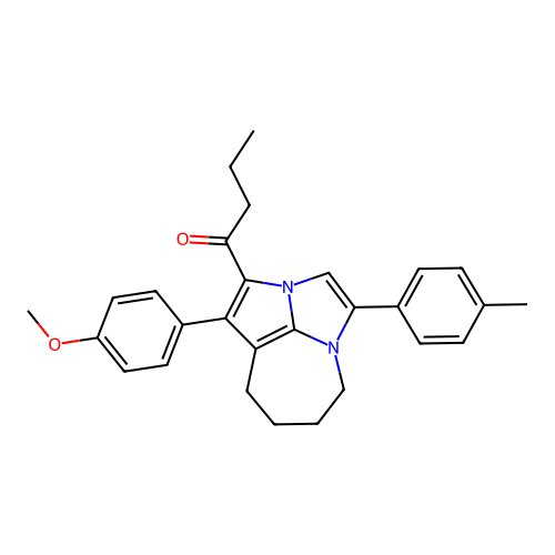 1-(1-(4-methoxyphenyl)-4-(p-tolyl)-5,6,7,8-tetrahydro-2a,4a-diazacyclopenta[cd]azulen-2-yl)butan-1-one structure