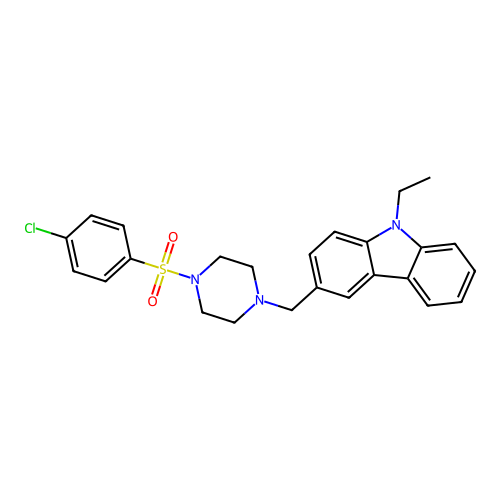 3-({4-[(4-chlorophenyl)sulfonyl]piperazin-1-yl}methyl)-9-ethyl-9H-carbazole structure