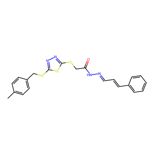 2-({5-[(4-methylbenzyl)sulfanyl]-1,3,4-thiadiazol-2-yl}sulfanyl)-N'-[(1E,2E)-3-phenylprop-2-en-1-ylidene]acetohydrazide structure