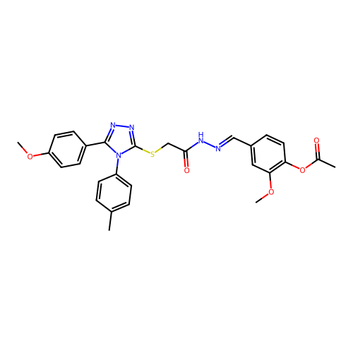 (E)-2-methoxy-4-((2-(2-((5-(4-methoxyphenyl)-4-(p-tolyl)-4H-1,2,4-triazol-3-yl)thio)acetyl)hydrazono)methyl)phenyl acetate structure