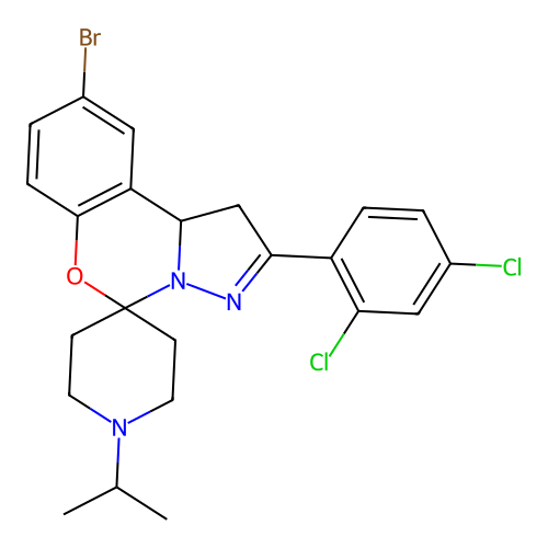 9'-bromo-2'-(2,4-dichlorophenyl)-1-(propan-2-yl)-1',10b'-dihydrospiro[piperidine-4,5'-pyrazolo[1,5-c][1,3]benzoxazine] structure