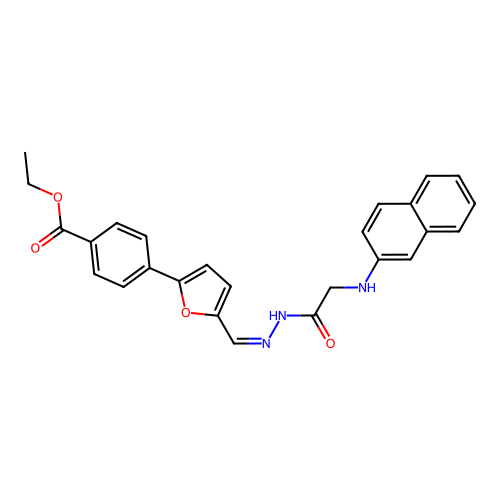 (Z)-ethyl 4-(5-((2-(2-(naphthalen-2-ylamino)acetyl)hydrazono)methyl)furan-2-yl)benzoate structure