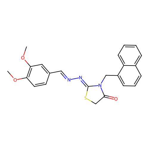 (Z)-2-((E)-(3,4-dimethoxybenzylidene)hydrazono)-3-(naphthalen-1-ylmethyl)thiazolidin-4-one structure