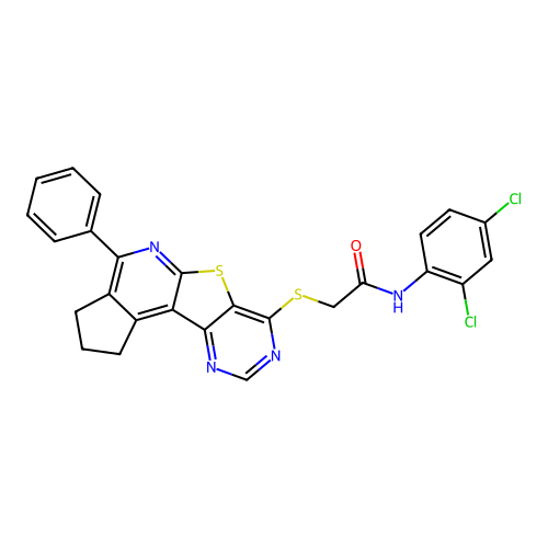 N-(2,4-dichlorophenyl)-2-((4-phenyl-2,3-dihydro-1H-cyclopenta[4',5']pyrido[3',2':4,5]thieno[3,2-d]pyrimidin-7-yl)thio)acetamide structure