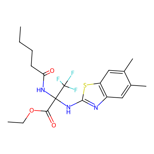 ethyl N-(5,6-dimethyl-1,3-benzothiazol-2-yl)-3,3,3-trifluoro-2-(pentanoylamino)alaninate structure