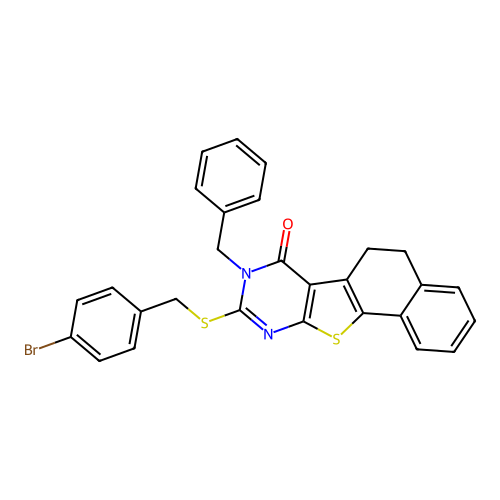 8-benzyl-9-((4-bromobenzyl)thio)-5,6-dihydronaphtho[2',1':4,5]thieno[2,3-d]pyrimidin-7(8H)-one structure