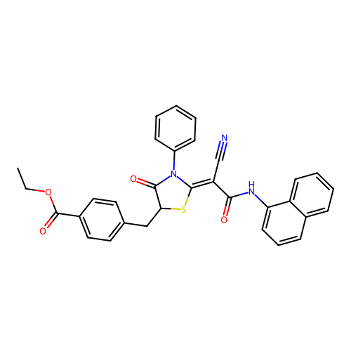 (Z)-ethyl 4-((2-(1-cyano-2-(naphthalen-1-ylamino)-2-oxoethylidene)-4-oxo-3-phenylthiazolidin-5-yl)methyl)benzoate structure