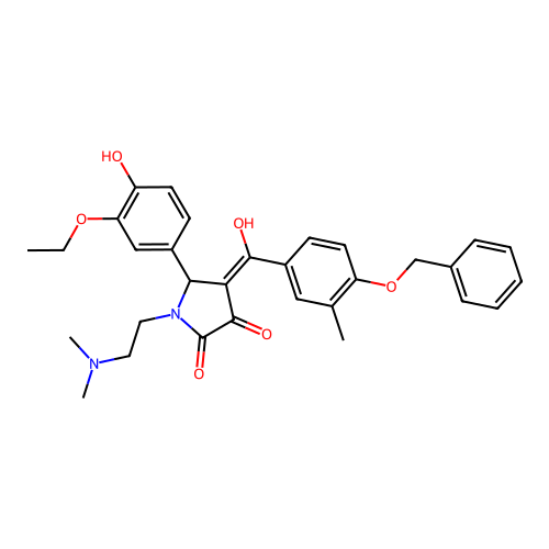 (4E)-1-(2-dimethylaminoethyl)-5-(3-ethoxy-4-hydroxyphenyl)-4-[hydroxy-(3-methyl-4-phenylmethoxyphenyl)methylidene]pyrrolidine-2,3-dione structure