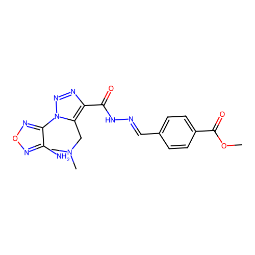 (E)-methyl 4-((2-(1-(4-amino-1,2,5-oxadiazol-3-yl)-5-((dimethylamino)methyl)-1H-1,2,3-triazole-4-carbonyl)hydrazono)methyl)benzoate structure