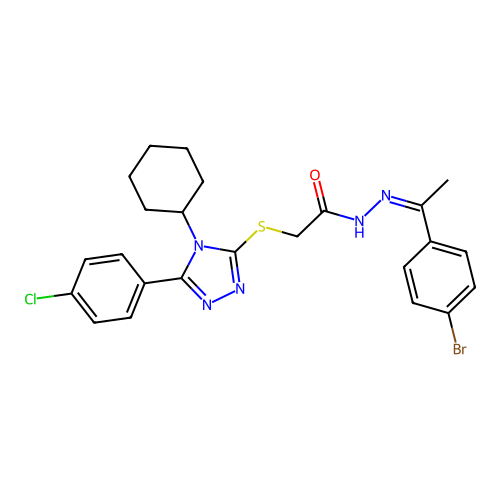N'-[(1Z)-1-(4-bromophenyl)ethylidene]-2-{[5-(4-chlorophenyl)-4-cyclohexyl-4H-1,2,4-triazol-3-yl]sulfanyl}acetohydrazide structure